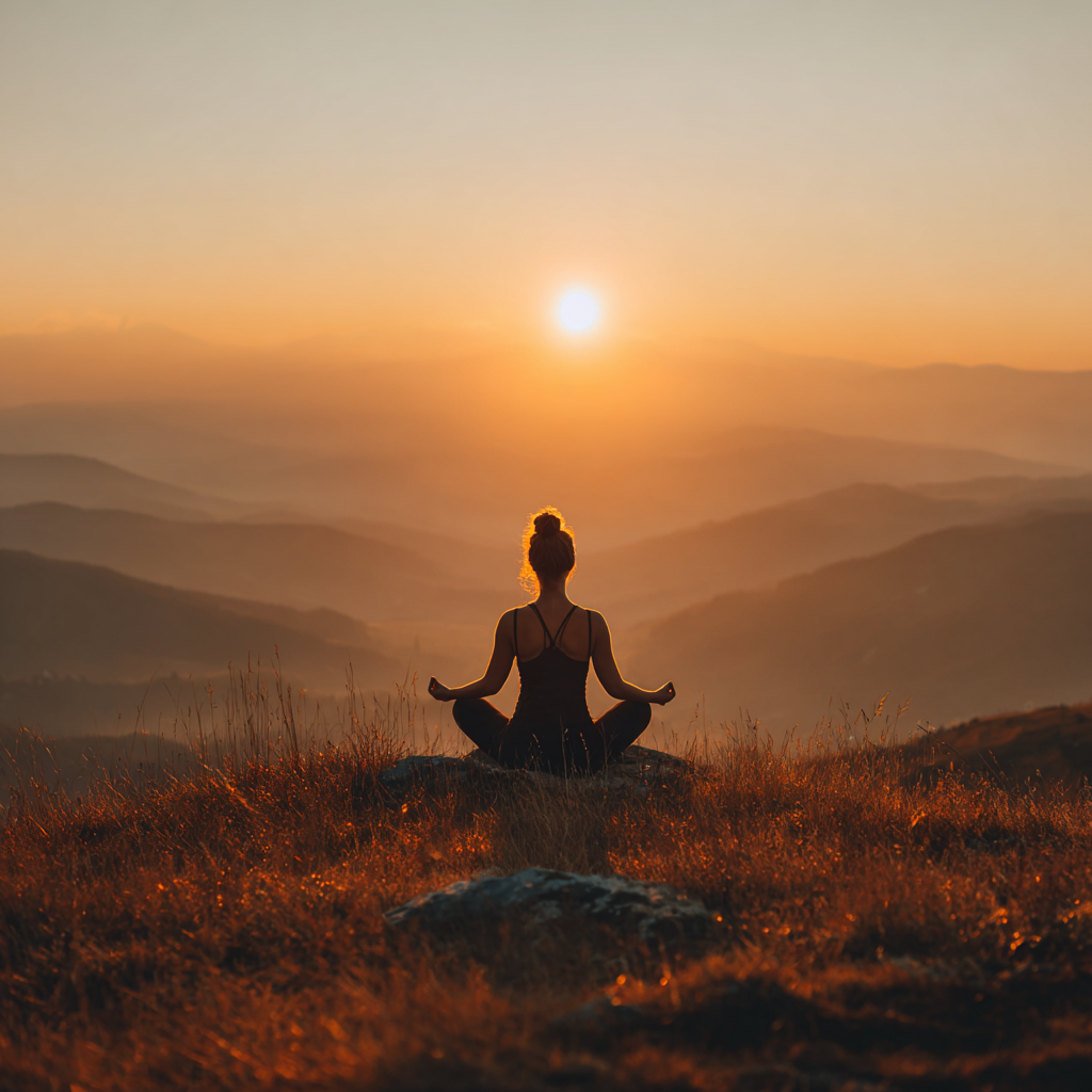 Жена практикува йога на разсъмване